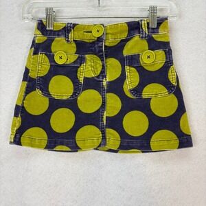 Mini Boden Girl's 7-8Y Blue W/ Yellow Green‎ Polka Dot Corduroy Skirt Pockets